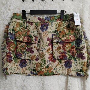 Micas Retro Floral Print Fringe Zipper Mini Skirt NWT Size 2X